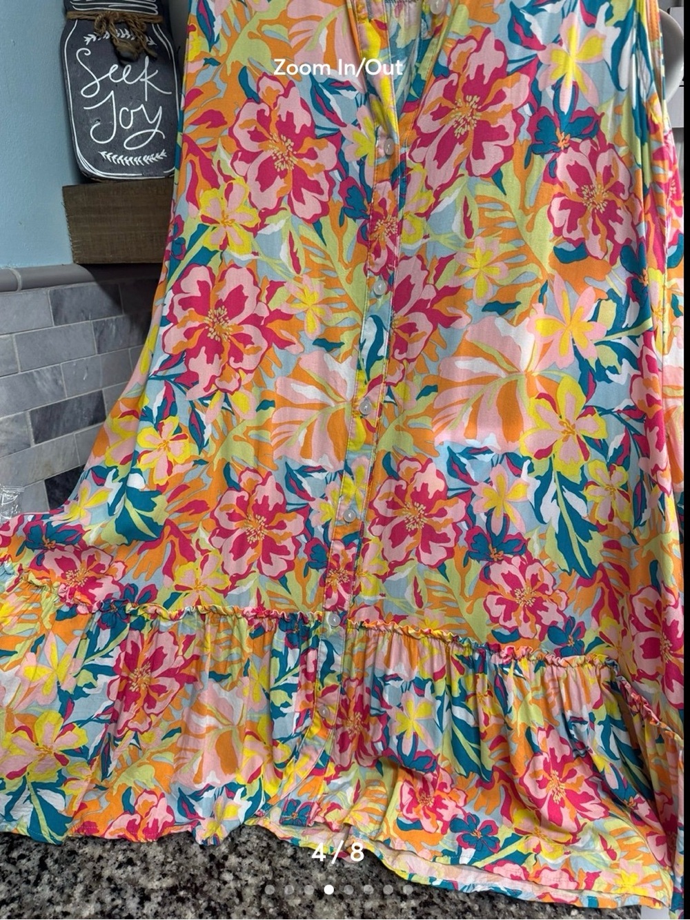 Time and Tru Floral Button-Front Sundress in Pink, Yellow & Teal